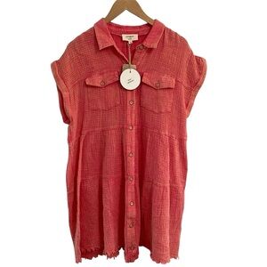 Umgee Coral Button-Down Shirt Dress